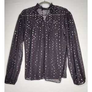 Calligraphie Womans Lace‎ Metallic Semi Sheer Popover Blouse Med Gray lined